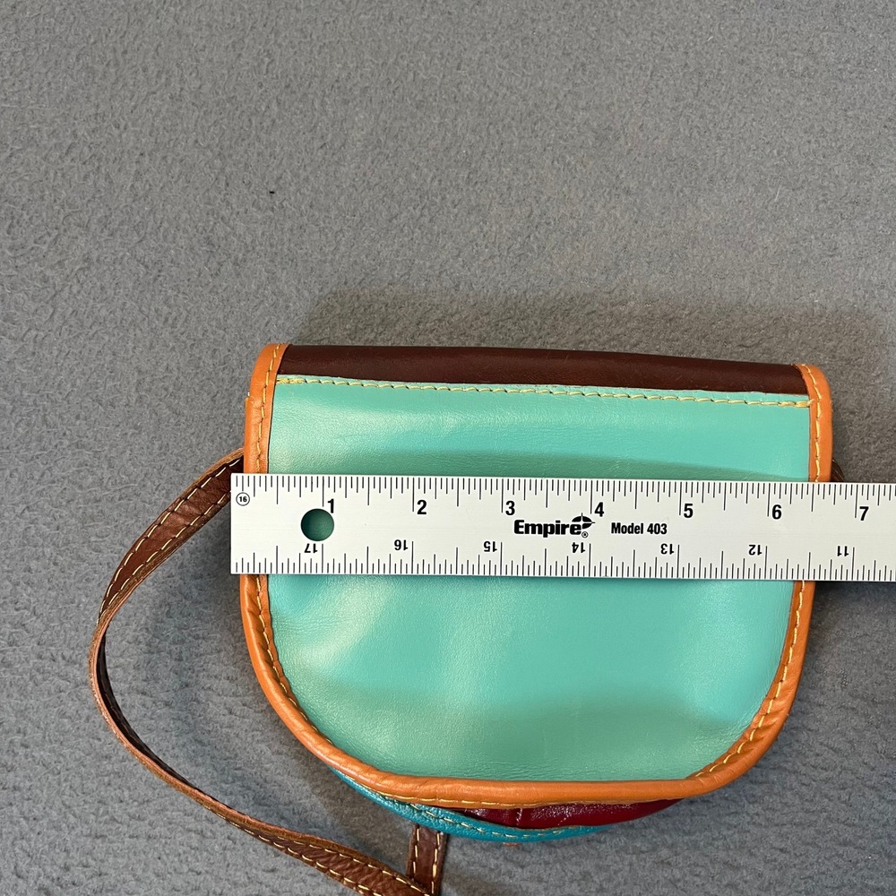 Vera Pelle Italian Multi Colorblock Leather Saddle Crossbody Bag Brown Blue Sm - Picture 9 of 10